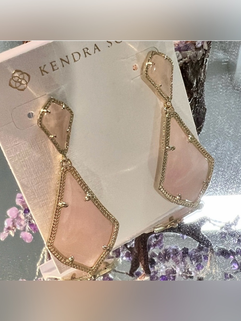 NWT Kendra Scott RARE & Retired Alexa Earrings Rose Quartz & Yellow Gold GORG!